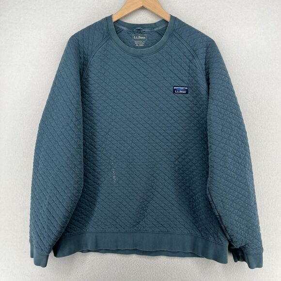 LL BEAN Sweatshirt Mens XL Quilted Crewneck Pullover Cotton Blend Balsam Green - Picture 2 of 16